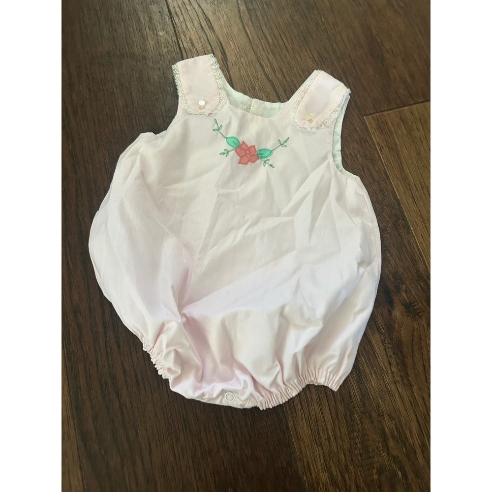 Vintage Cute Togs of New Orleans Pink Floral Embroidered Bubble Romper Medium